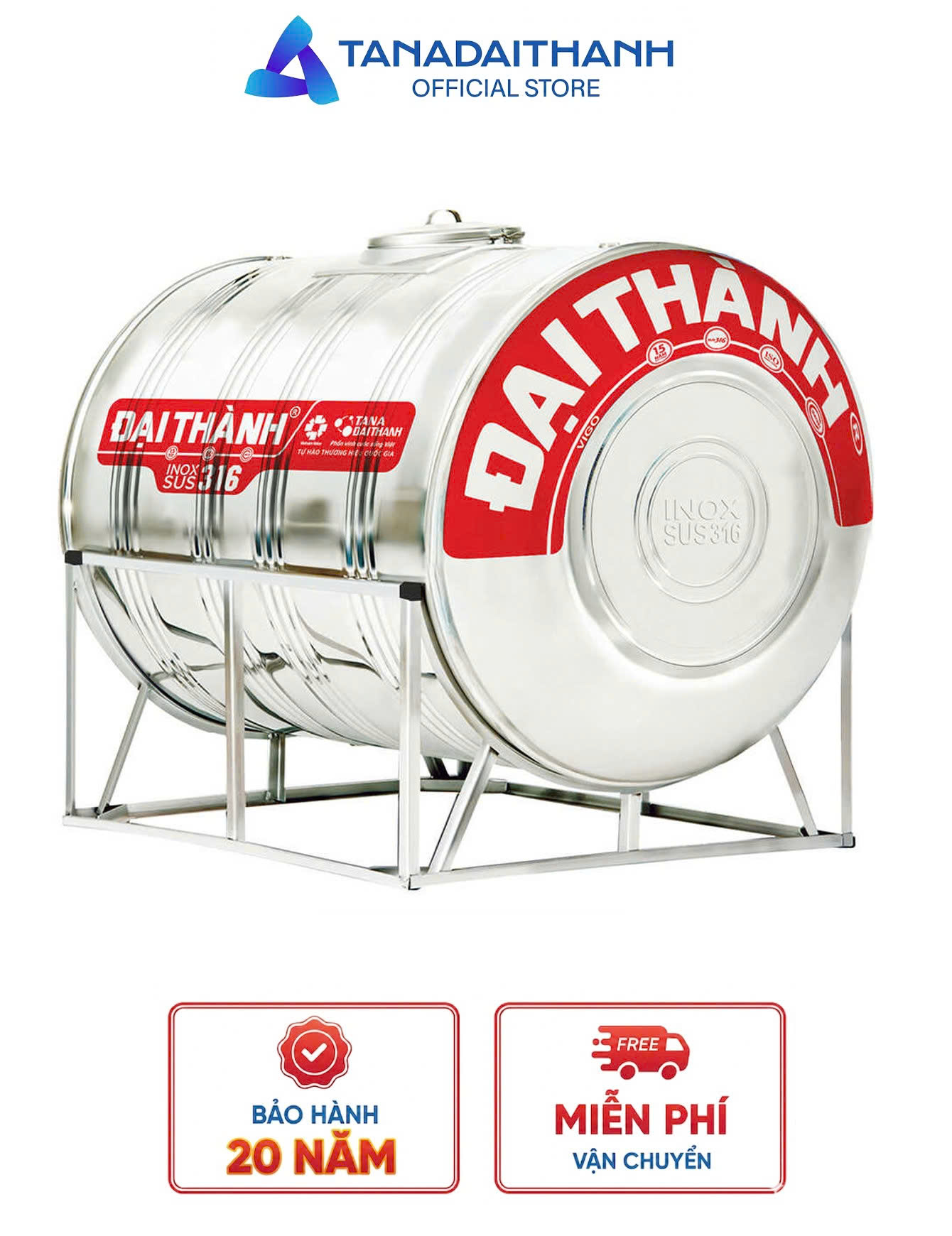 Bồn Inox Đại Thành Vigo 500L Ngang - SUS 316